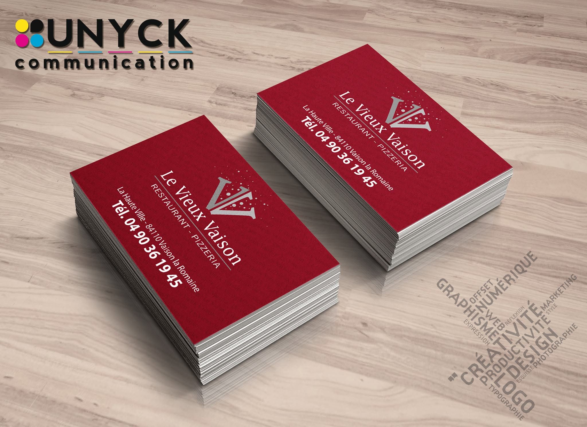 Cartes de visite imprimées pour le restaurant Le Vieux Vaison, réalisation UNYCK