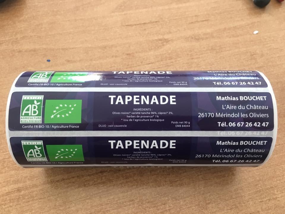 Étiquettes imprimées pour des pots de tapenade
